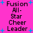A static image with a bright pink background displays repeated text "Fusion All-Star Cheer Leader" in black pixelated font, surrounded by small blue plus signs.