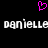 A static pixel art image with a black background, featuring a pink heart symbol above repeated white text reading "danielle danielle" in a blocky font.