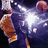 Pixelated image of a basketball player in mid-air with a bright light effect, surrounded by yellow background text in pink font.