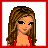A 4x3 contact sheet of a pixel-art animated icon featuring a female character in red attire with long brown hair, showing sequential frames including full-body views and text panels spelling out "Ladies is Pimpz too Go and Brush Your Shoulders Off...".