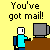 Pixel art animation of a character at a desk with a computer, showing mail arrival and explosion effects.