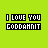 Pixelated text on bright green background: "I LOVE YOU" above "GODDAMNIT", with varying letter color changes across frames.