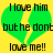 Green broken heart icon with black text on yellow background, showing 'I love him but he dont love me!!' in pixelated font.
