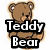 Pixelated teddy bear wearing blue jeans with text overlays reading Teddy Bear and Pants, alongside a black square with a white downward arrow and red Down text, and a black square with red TEE HEE! text.