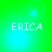 Green background with cyan gradient and four instances of the text 'ERICA' in white pixelated font, each positioned at a corner.