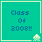 Four teal square with yellow borders display "Class Of 2008!!" text and pixelated alien icons in different positions