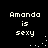 Black background with white pixelated text reading "Amanda is sexy" in four identical quadrants, each containing a small cluster of white dots forming an arc.