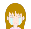 Pixelated cartoon girl with brown hair and closed eyes crying blue tears on gray background.