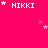 A bright pink background displays the text 'NIKKI' in white pixelated letters with scattered star symbols, some of which animate to change position.