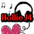 Pixelated icon with headphones, musical notes, and pink heart shapes, displaying text variations across frames.