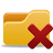 Yellow folder icon with red X symbol overlaid on the right side, pixelated style on gray background