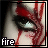 nine identical pixelated images showing a person's eye with red streaks resembling blood, each with overlaid text in a retro font