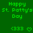 Green background displays "Happy St. Patty's Day" text with animated heart and arrow symbols beneath it.