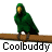 Animated contact sheet of a green parrot mascot on a brown branch with "Coolbuddy" text below each frame, showing sequential motion across eight sampled frames.