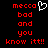 Red pixelated text on black background with white heart symbol above 'mecca' in left , repeated across two identical