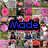 A pixelated image with blue text reading 'Made' over a floral background, transitioning to 'Bye' on pink shoes and then 'Rossiee' over a patterned backdrop.