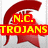 Red Spartan helmet icon with yellow text 'N.C. TROJANS' on left, transitioning to plain helmet in subsequent frames.