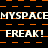 Pixelated orange and black pattern with repeated text 'MYSPACE' and 'FREAK!' in white, alternating on a checkered background