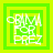 Four identical green square icons with yellow borders display white pixelated text reading "CRIM FOR PREZ" in a