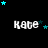 A black background with white text 'Kate' repeated in a , surrounded by cyan and dark blue stars that shift position across frames