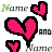 Pixelated pink heart icons with black outlines appear in a , alternating between 'Name' and 'and' text elements on white backgrounds