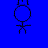 Pixelated black stick figure with circular head and cross-shaped limbs on solid blue background.