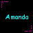 Pixelated cyan text "Amanda" repeated in two on a black background, surrounded by pink and purple star-shaped pixel clusters