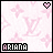 Pixelated icon with pink Louis Vuitton monogram pattern, black text 'ARIANA' at bottom left, and a small pink heart in top right corner.