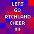 Pixelated text 'LETS GO RICHLAND CHEER !!!!' on a red and blue checkered background with one frame showing an extra red square.
