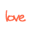 A contact sheet of seven animated frames showing the word 'love' in various colors and styles with a text phrase below.