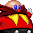 Pixelated character with bald head, blue eyes, red cape, yellow chest emblem, and black lower body against gray background.