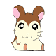 Four pixelated hamster icons with brown and white fur, pink inner ears, black eyes, and small orange paws arranged in a on gray background