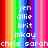 A static image with vertical rainbow stripes background and white pixelated text listing names and 'these the greatest people'.