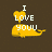 Pixelated yellow whale with a heart-shaped blowhole on brown background, white text reads 'I LOVE YOU' in blocky font.