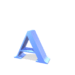 Blue 3D letter A in various orientations with gray shadows on white background, some views show internal structure.