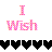 Pixelated pink text 'I Wish' above two of black and pink heart icons on white background