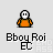 Pixel art character in orange shirt with white face, shown in multiple poses including standing, holding soccer ball, and turning, with text 'Bboy Roi' and 'EL' below.