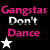 A black background displays repeated text and star symbols in pink and white, with animation changing star colors between frames.