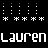 Pixel art animation of the name 'Lauren' in white and red text with star patterns on a black background, showing sequential color changes across repeated instances.