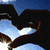 Animated sequence showing a black silhouette of a person forming a heart shape with arms against a blue sky, transitioning to a close-up of a person with dark hair and sunglasses in three vertical