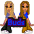 Animated contact sheet showing two pixelated female characters holding a sign with 'Buds' text on left and a purple logo with 'Visit Dollz.com' text on right against pink background.