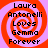 Four identical pixelated spiral icons with orange and pink hues display text reading Laura Antonelli Loves Gemma Forever.