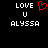 Pixelated text 'LOVE U ALYSSA' in white with a red heart symbol replacing the space between LOVE and U on left side, identical static right side.