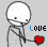 A pixelated stick figure holds a red heart while the word 'LOVE' cycles through blue lettering