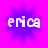 Pixelated text 'erica' on a purple starburst over bright pink background, with one instance having a gray rectangular overlay.