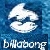 Two side-by-side pixelated images of a white dolphin-like figure on blue background with 'billabong' text below, one featuring a small heart above the right figure.