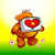 Pixelated character in brown outfit with orange hat holds silver device showing red heart symbol against yellow-green gradient background.