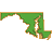 Green and brown pixelated shape resembling Maryland's geographical outline with a light brown border on a gray background.