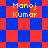 Pixelated image with red and blue checkered background displaying yellow text 'Manoj Kumar' in four separate sections.
