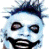 Six distinct pixelated images arranged in a , featuring stylized faces with exaggerated expressions and a blue geometric logo on black background
